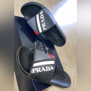 Men’s Prada slides in black/grey/red combo size US 10